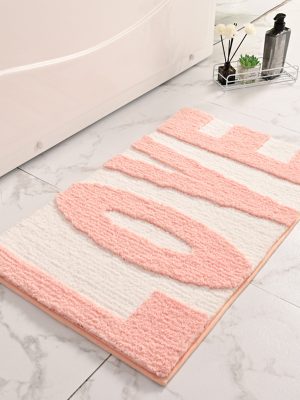 Flocking New Living Room Carpet Entry Door Floor Mat (LOVE Pink)