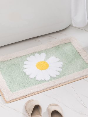 Cartoon daisy carpet floor mat bathroom non-slip mat (Soft green daisy)