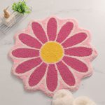 Flocked Daisy Shaped Bedroom Living Room Carpet (Rose)