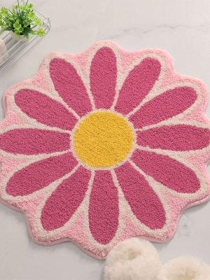 Flocked Daisy Shaped Bedroom Living Room Carpet (Rose)