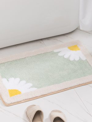 Cartoon daisy carpet floor mat bathroom non-slip mat (soft green)