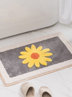 Cartoon daisy carpet floor mat bathroom non-slip mat (grey yellow daisy)