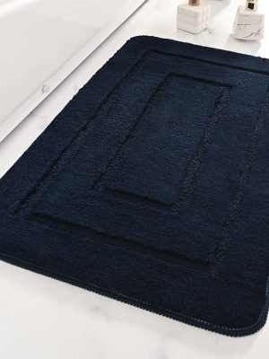 Microfibre Back Bathroom Floor Mat Bathroom Anti Slip (Navy)